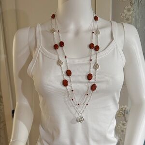 Chaps Red and Silver Layered Necklace